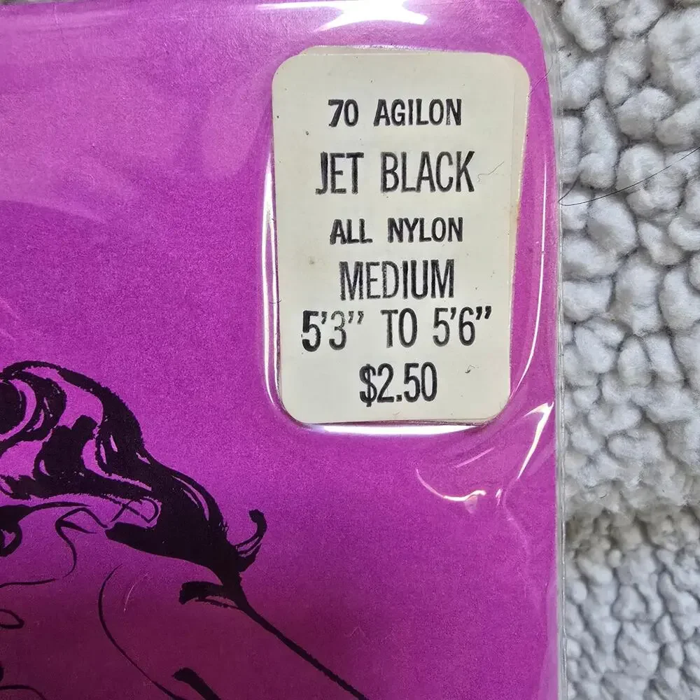Vintage Vision Sheer Agilon Panty Stockings Jet Black Medium 2 Pack NOS Sealed